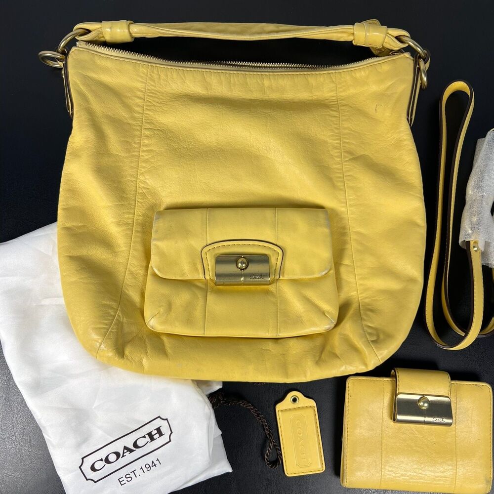 Coach Kristen 14783 Convertible Hobo Bag Butter Yellow Leather Wallet + Dust Bag